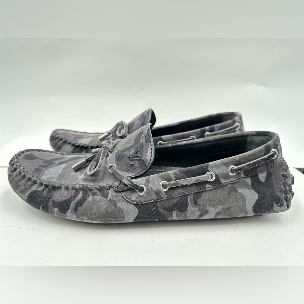 Louis Vuitton Gray Suede Camo Pattern Arizona Loafers Size 10.5 LV/11.5 USA - Picture 1 of 13